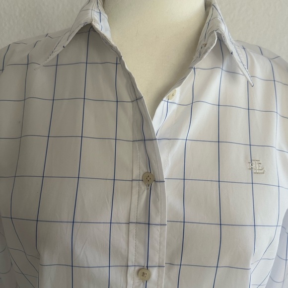 Ralph Lauren White and Blue Checkered Button Down Shirt - Picture 2 of 6